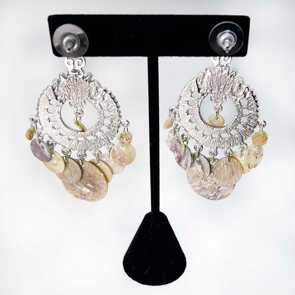 Boho Shell Crystal Rhinestone Dangle Earrings - Picture 5 of 5